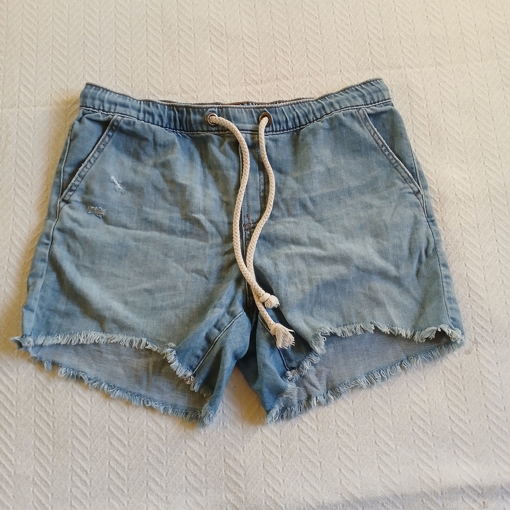 aerie light blue denim drawstring shorts